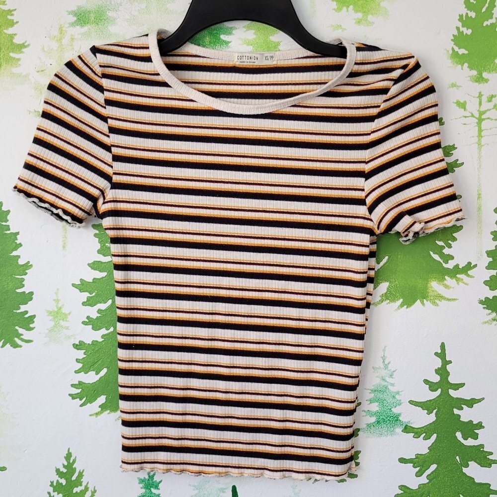 Cotton On Ribbed Stripe Fitted Short Sleeve Top